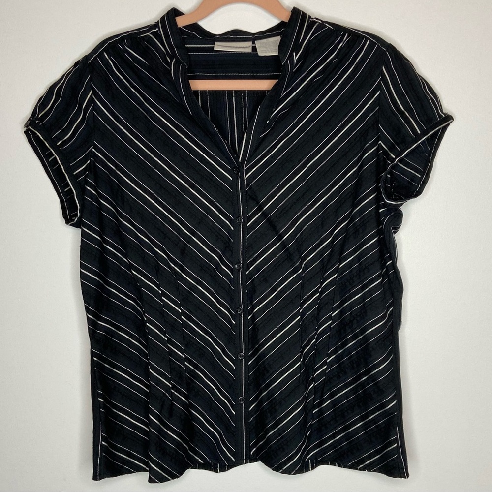 Worthington Cap Sleeve Top Black and White Striped Size 12 NWOT